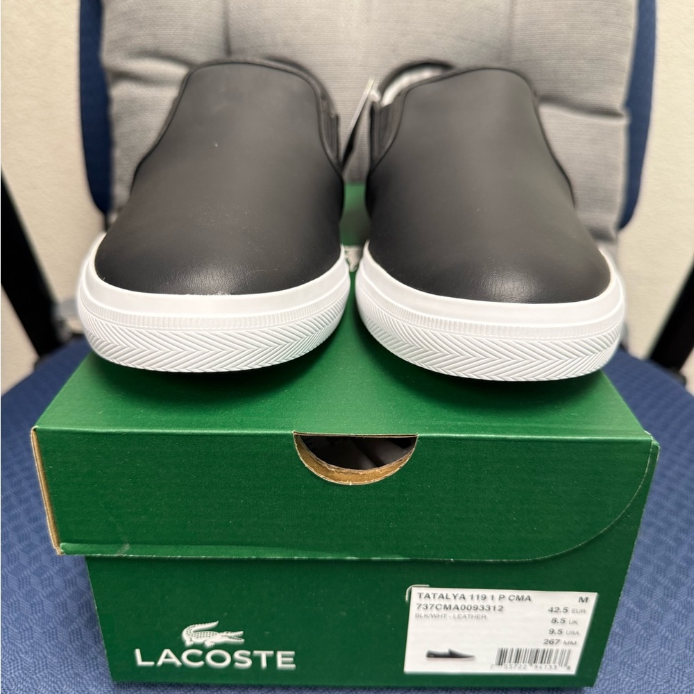 Lacoste Men's Black and White Slip-On Sneakers